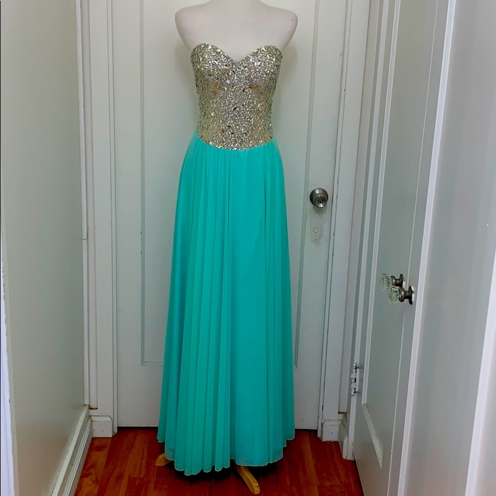 Mint Green Strapless Evening Gown